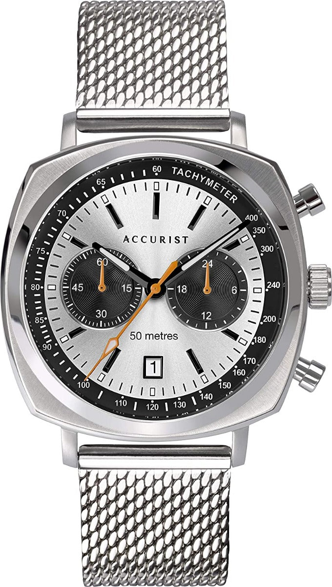 Accurist Men's Chronograph Watch with Silver Dial and Silver Milanese Strap 7365