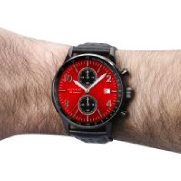 Accurist Mens Watch with Red Dial and Black Leather Strap 7382