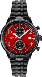 Accurist Mens Watch with Red Dial and Gun Metal Stainless Steel Bracelet 7383