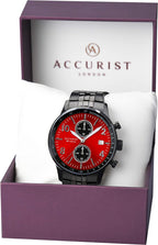 Accurist Mens Watch with Red Dial and Gun Metal Stainless Steel Bracelet 7383