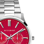 Accurist Mens Watch with Red Dial and Silver Bracelet 7405