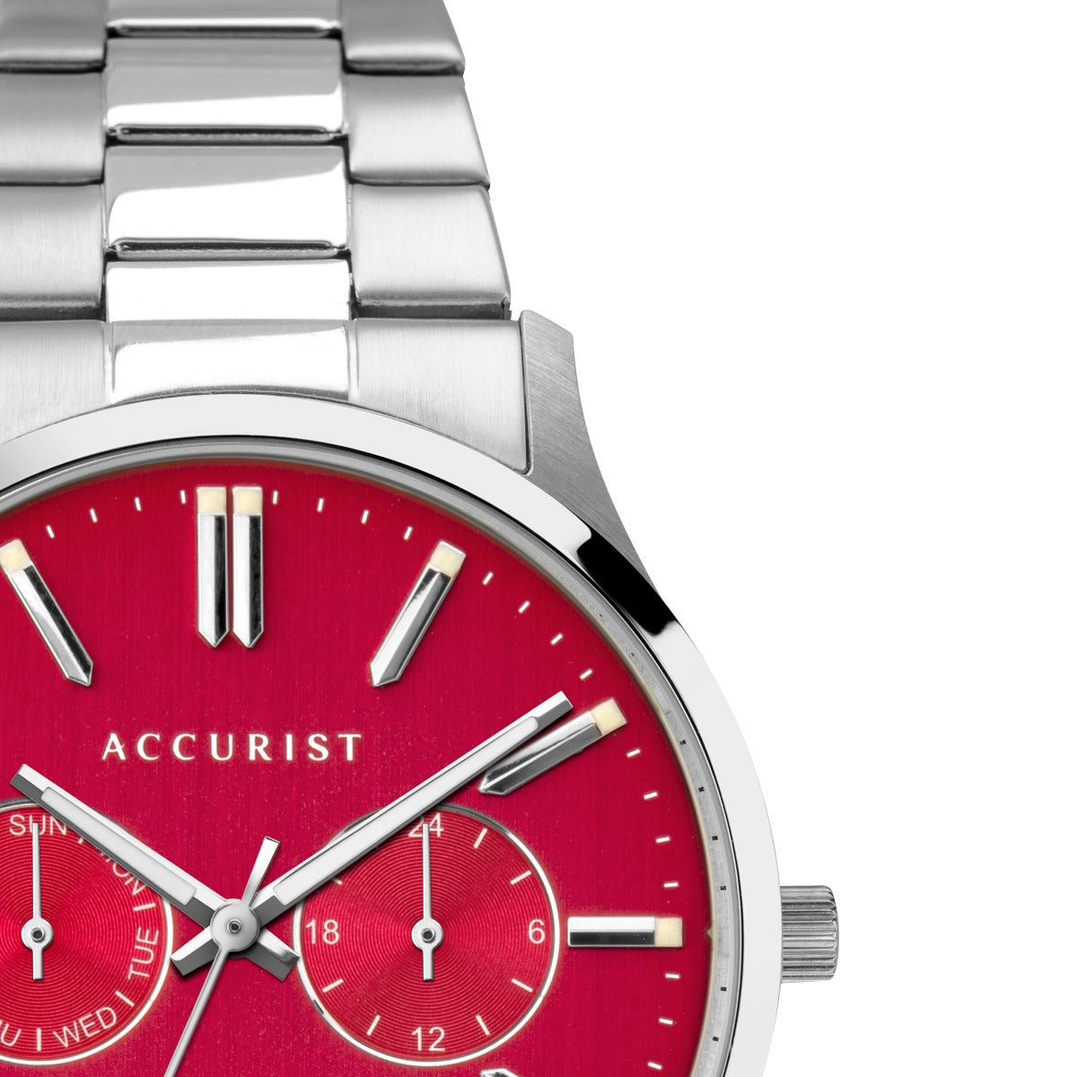 Accurist Mens Watch with Red Dial and Silver Bracelet 7405