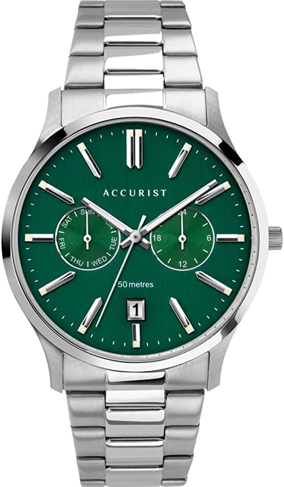 Accurist Mens Classic Watch with Green Dial and Silver Bracelet 7406