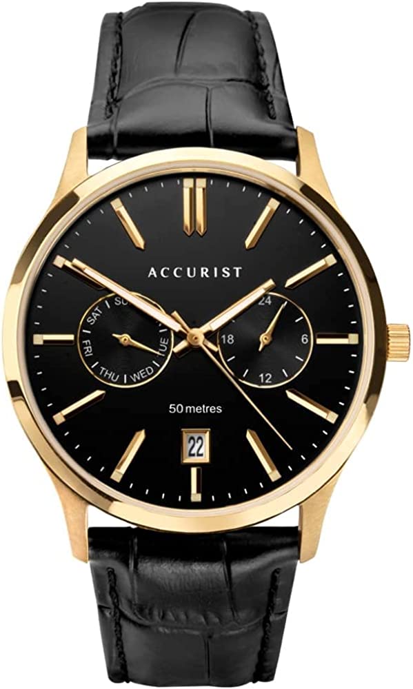 Accurist Classic Mens Watch with Black Dial and Black Leather Strap 7407