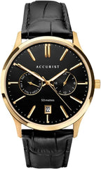 Accurist Classic Mens Watch with Black Dial and Black Leather Strap 7407