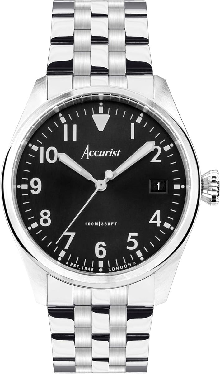 Accurist Mens Watch with Black Dial and Silver Stainless Steel Bracelet 76000