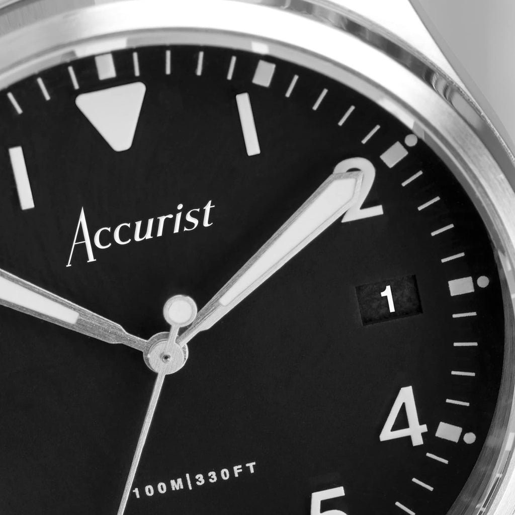 Accurist Mens Watch with Black Dial and Silver Stainless Steel Bracelet 76000