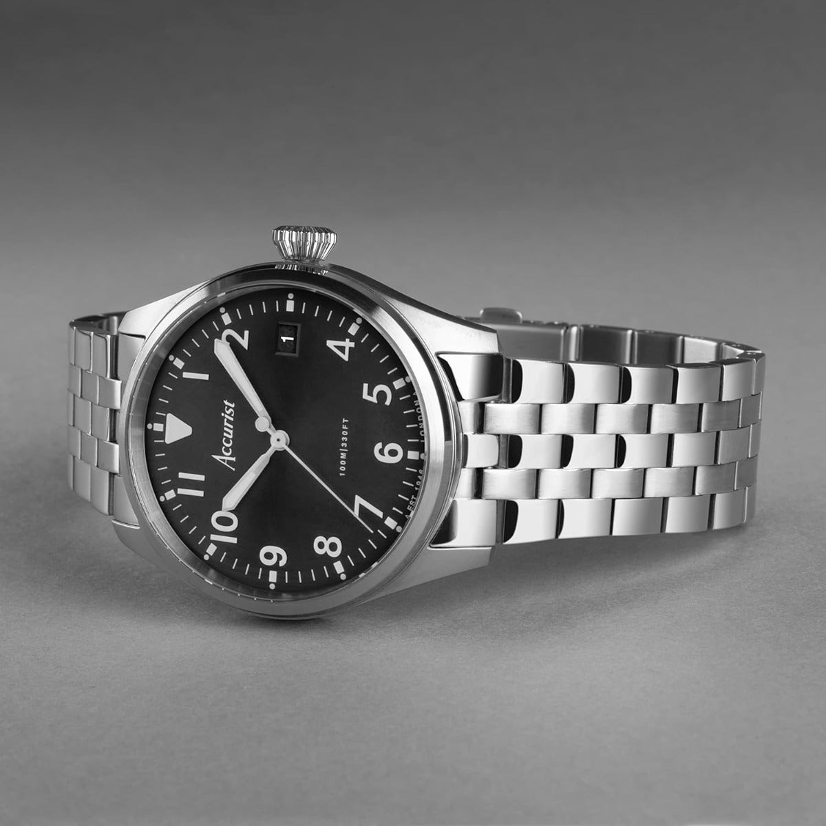 Accurist Mens Watch with Black Dial and Silver Stainless Steel Bracelet 76000
