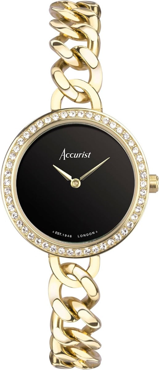 Accurist Jewellery Ladies Watch with Black Dial and Gold Bracelet 78006
