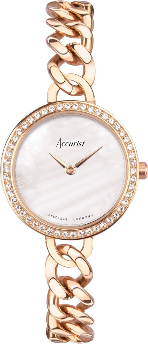 Accurist Jewellery Ladies Watch with White Dial and Rose Gold Bracelet 78009
