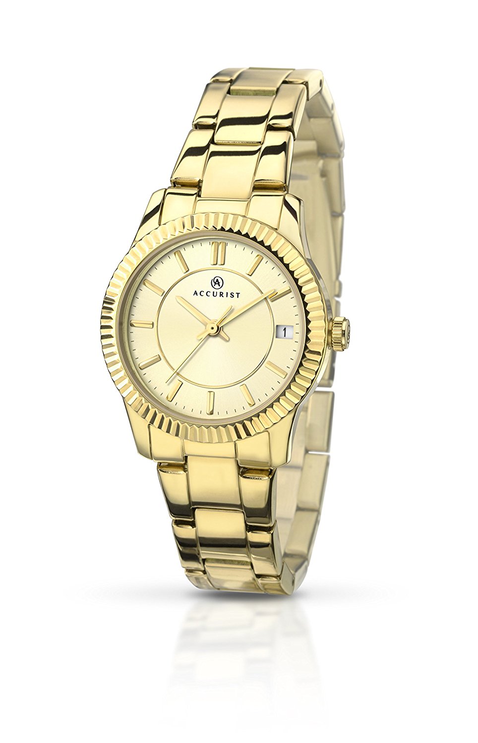 Accurist Women's Quartz Watch with Beige Dial Analogue Display and Gold Stainless Steel Gold Plated Bracelet 8012