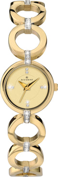 Accurist Ladies Gold Stone Set Dial Analogue Display With Gold Stone Set Stainless Steel Bracelet 8058