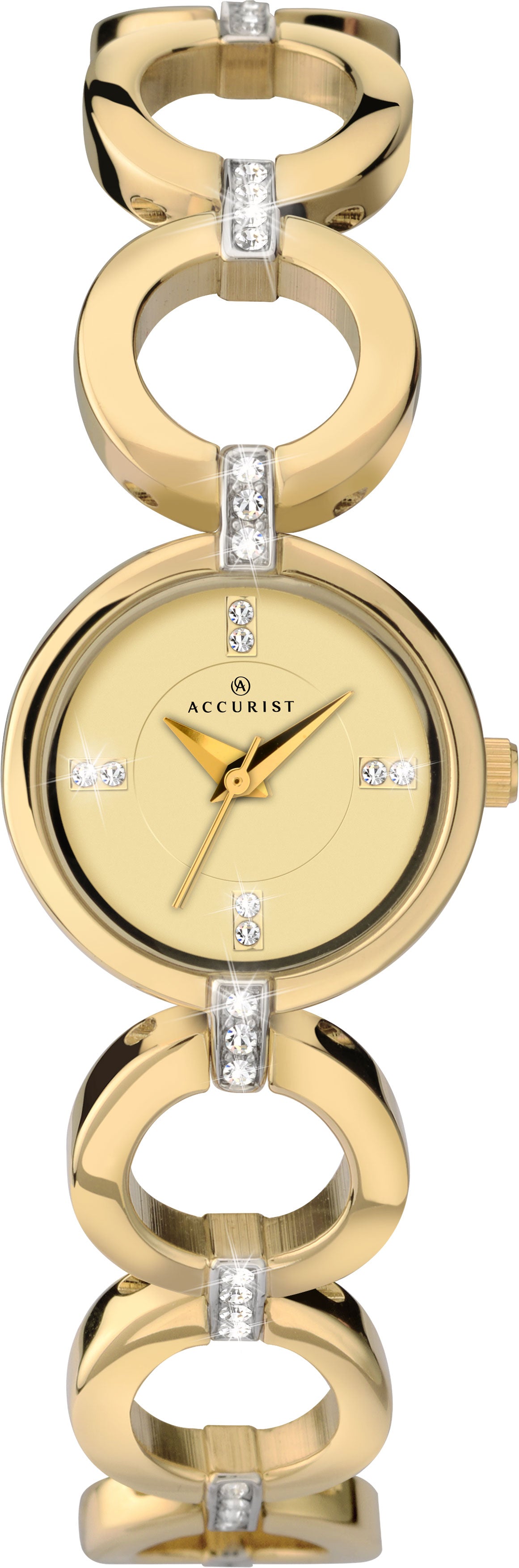 Accurist Ladies Gold Stone Set Dial Analogue Display With Gold Stone Set Stainless Steel Bracelet 8058