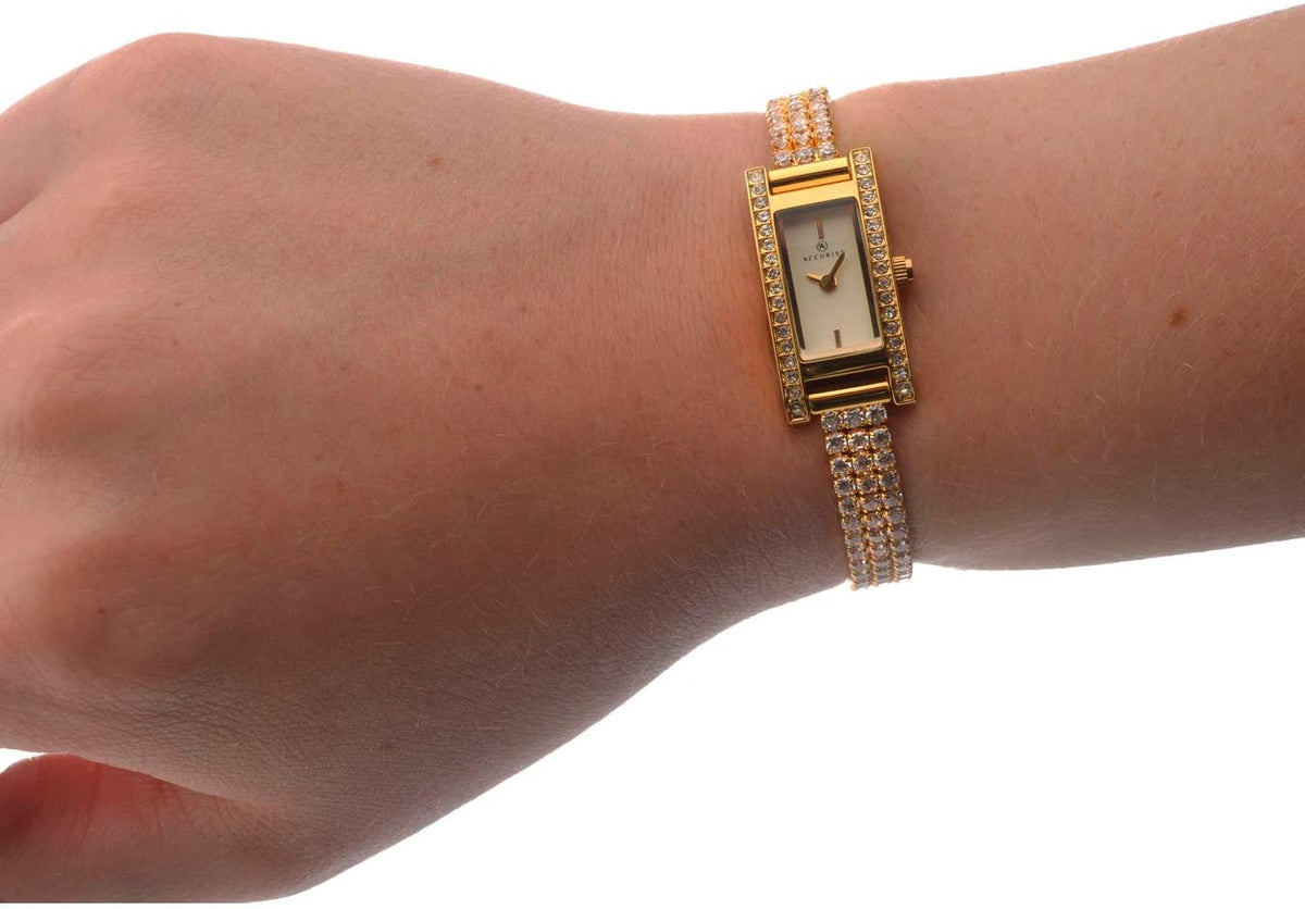 Accurist Ladies Watch with Champagne Dial and Gold Stone Set Strap 8066