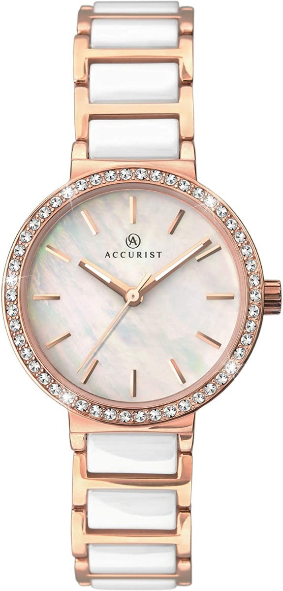 Accurist Ladies Watch with Mother of Pearl Dial and Rose Gold Bracelet 8086