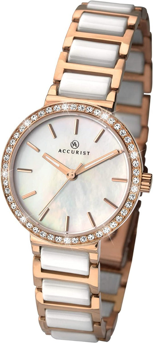 Accurist Ladies Watch with Mother of Pearl Dial and Rose Gold Bracelet 8086