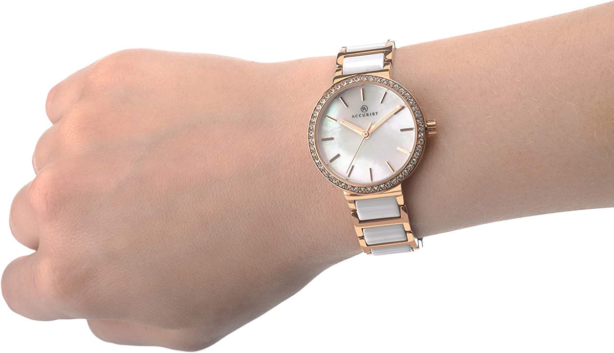 Accurist Ladies Watch with Mother of Pearl Dial and Rose Gold Bracelet 8086