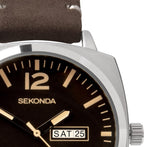 Sekonda Mens Watch with Black Dial and Brown Suede Leather Strap 1988