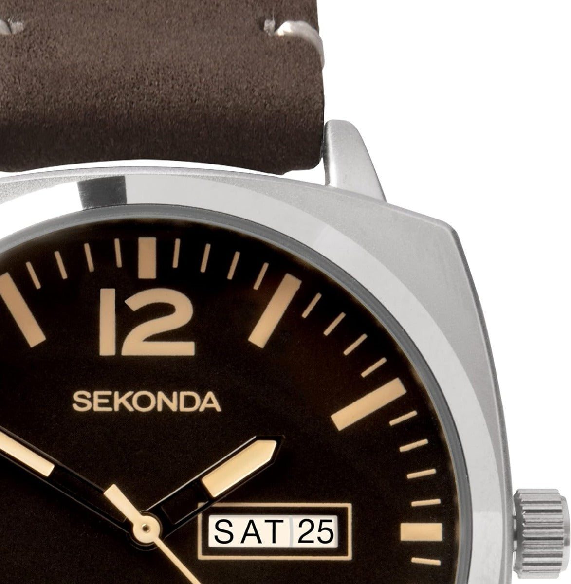 Sekonda Mens Watch with Black Dial and Brown Suede Leather Strap 1988