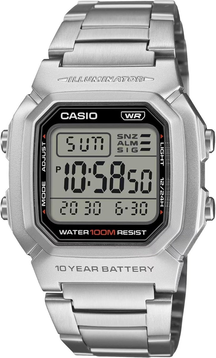 Casio Collection Mens Digital Watch with Silver Dial and Silver Strap W-800HD-1AVEF