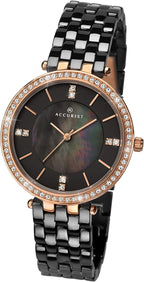 Accurist Ladies Watch with Diamond Set Mother Of Pearl Dial and Black Ceramic Bracelet 8163