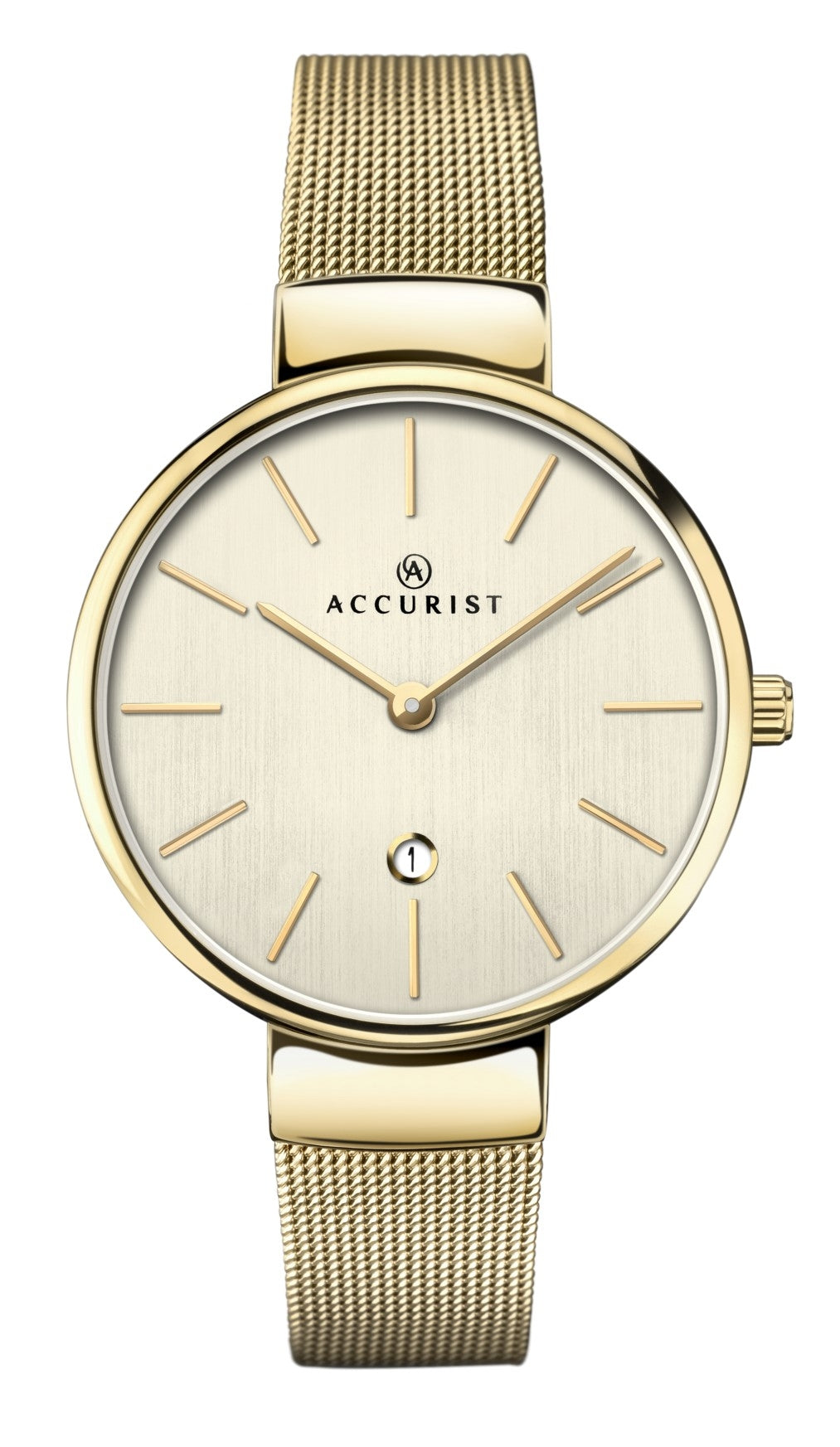 Accurist Ladies Analogue Quartz Watch With Gold Dial And Gold Milanese Strap 8175