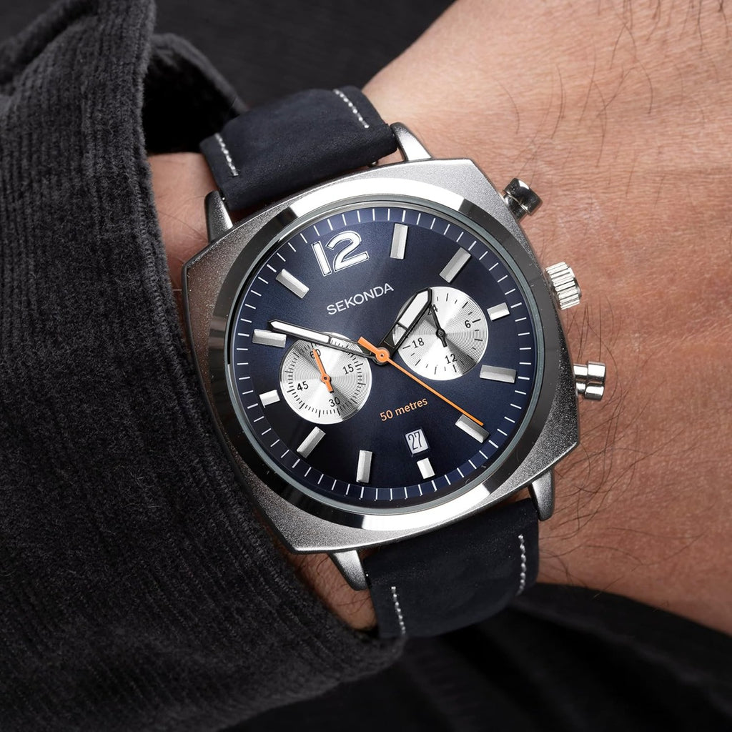 Sekonda Airborne Mens Watch with Blue Dial and Blue Leather Strap 30027