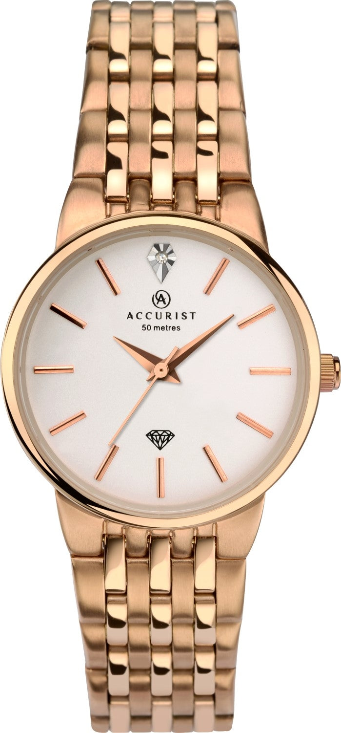 Accurist Ladies Analogue Diamond Watch With Rose Gold Bracelet 8197