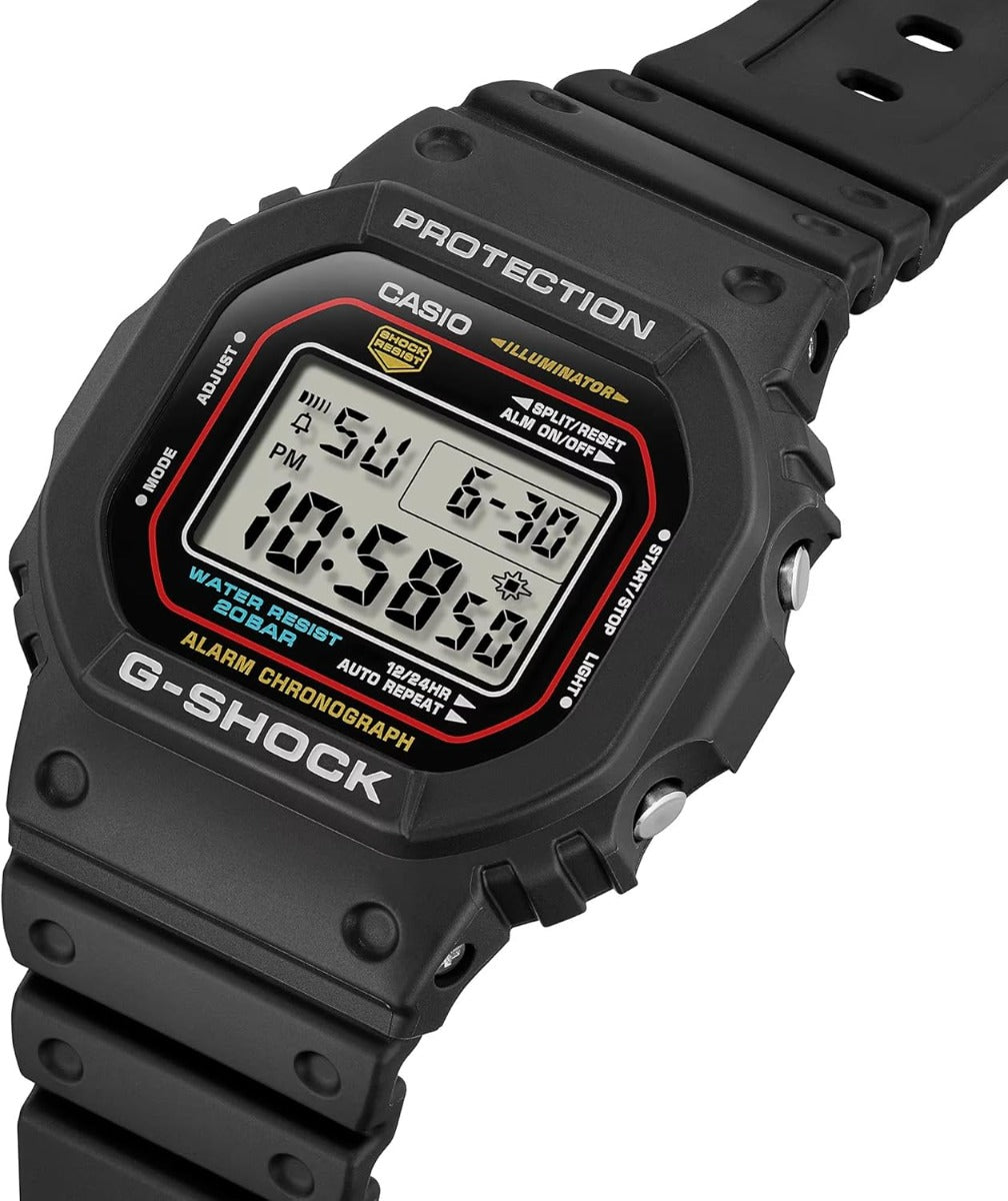 Oriawr Ddigidol i Ddynion Casio G-Shock gyda Deial Du a Strap Ddu DW-5600RL-1ER