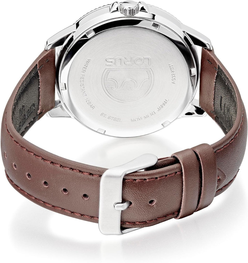 Lorus Men's Solar Watch with Blue Dial and Brown Strap RX349AX9