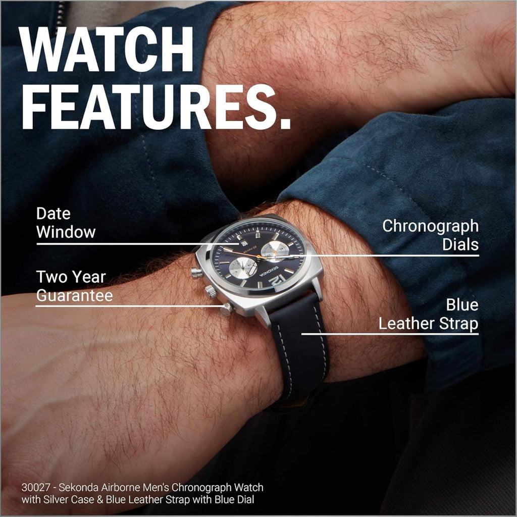Sekonda Airborne Mens Watch with Blue Dial and Blue Leather Strap 30027