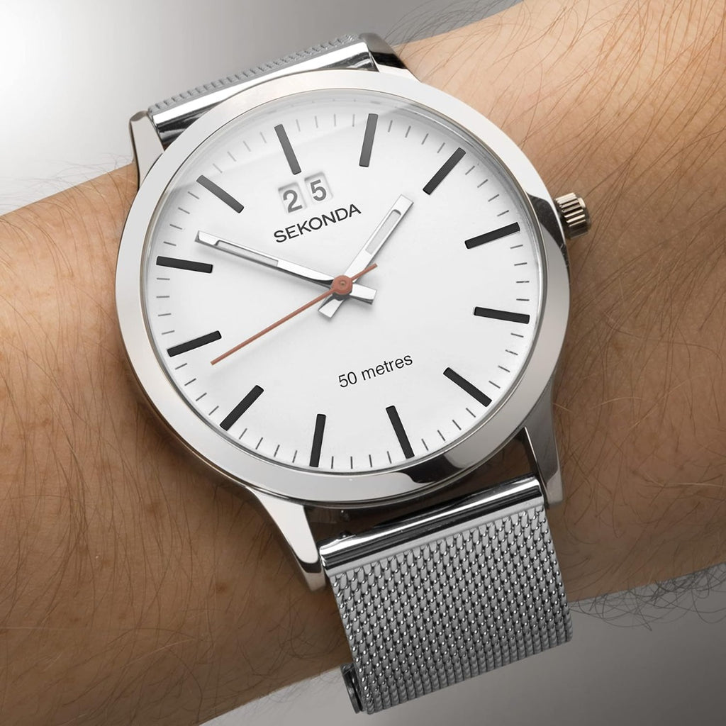 Sekonda Mens Watch with White Dial and Silver Milanese Bracelet 1940