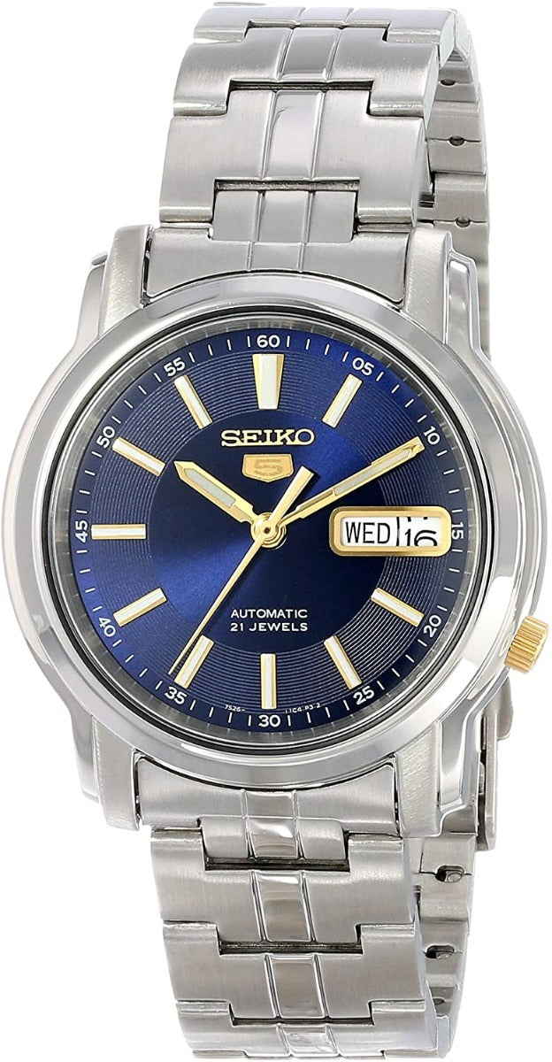 Seiko Men's Automatic Watch with Blue Dial and Silver Strap SNKL79K1