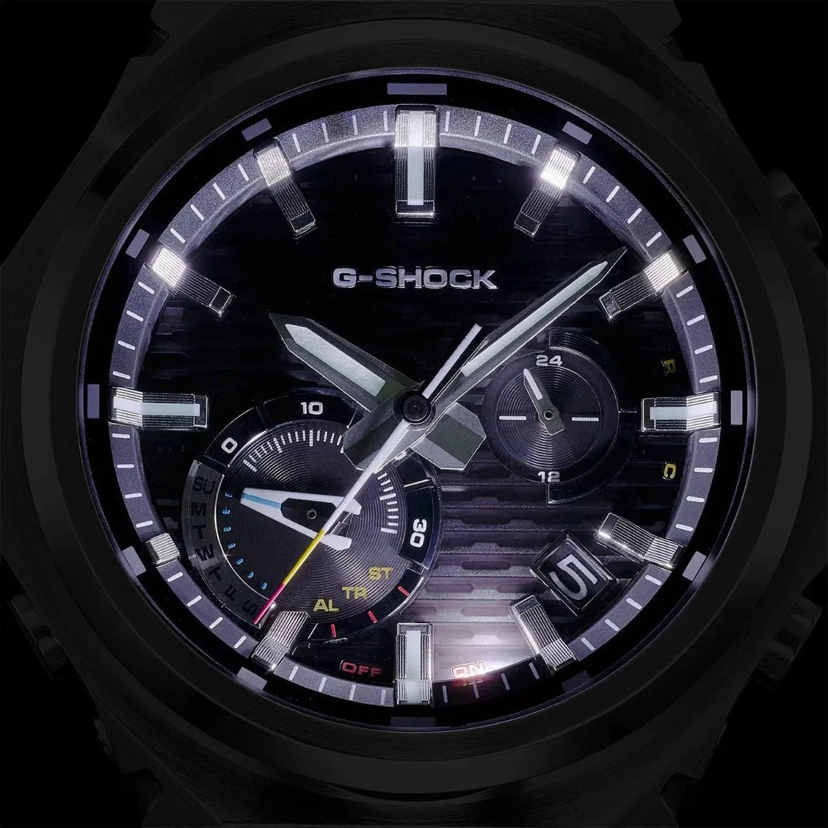 Casio G-Shock Gwylio Dynion â Deial Gwyrdd a Strap Arian GST-B1000D-3AER
