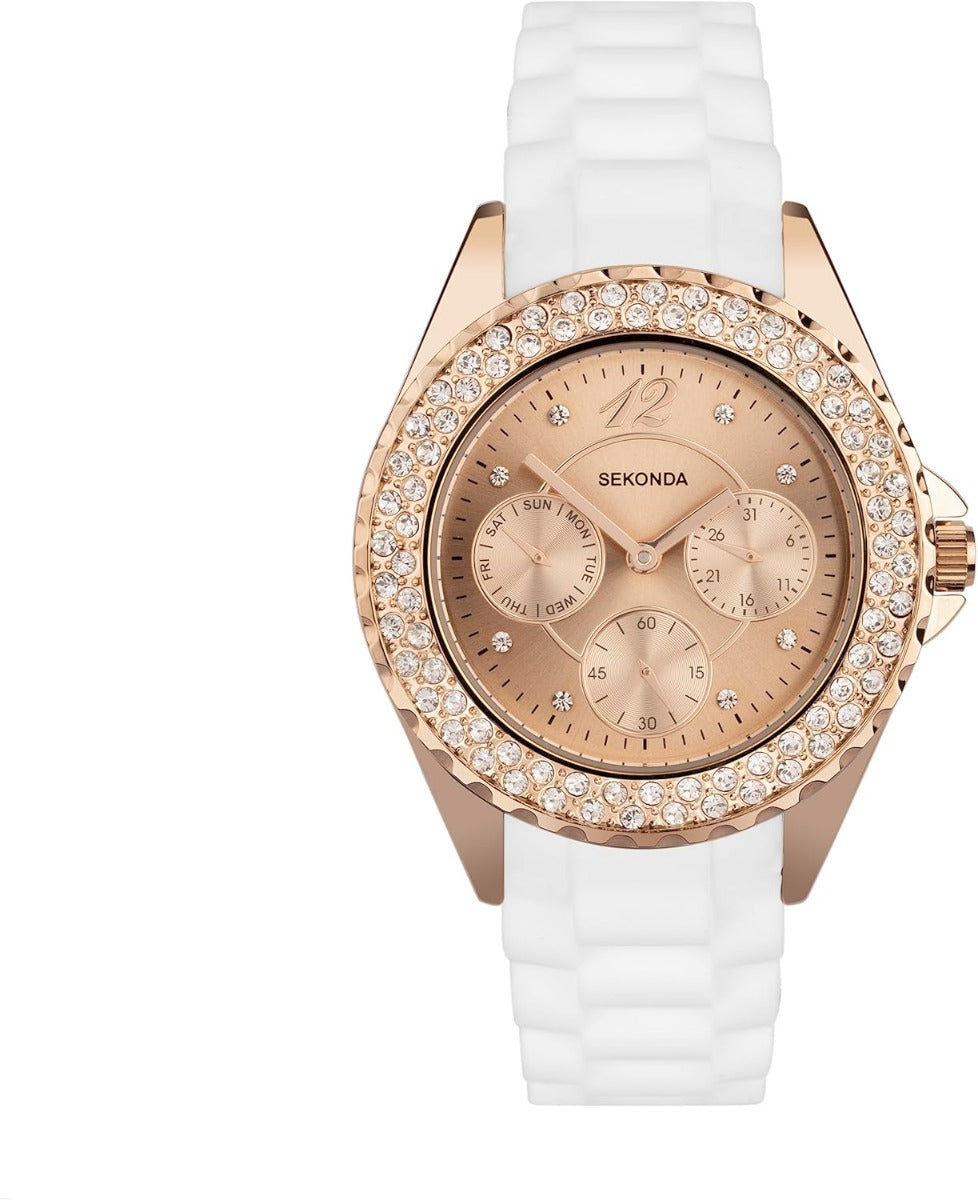 Sekonda Ladies Watch with White Silicone Strap and Rose Gold Dial 4663