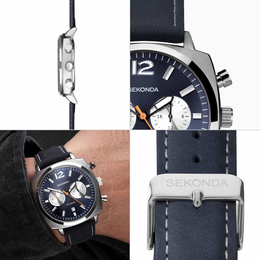 Sekonda Airborne Mens Watch with Blue Dial and Blue Leather Strap 30027