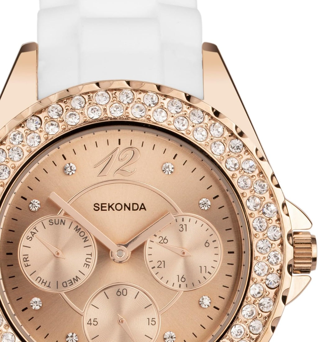 Sekonda Ladies Watch with White Silicone Strap and Rose Gold Dial 4663