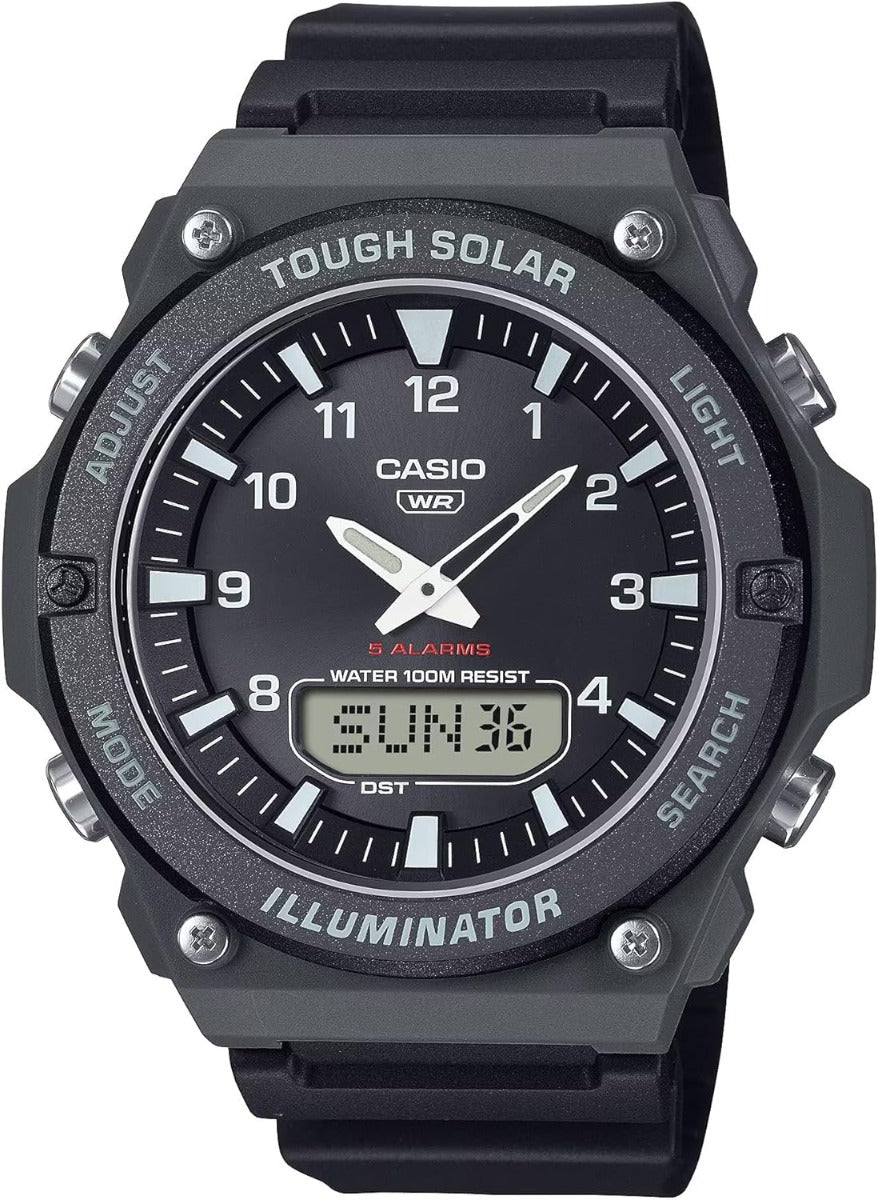 Casio Tough Solar Gwylio Analog-Ddigidol i Ddynion gyda Deial Du a Strap Du AQ-S820W-1AVEF