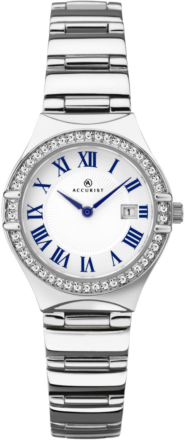 Accurist Ladies Analogue Quartz Watch With White Dial And Silver Stainless Steel Bracelet 8203
