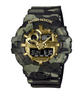 Oriawr Dynion Casio G-Shock gyda Deial Aur a Strap Camo GA-700CMG-3AER