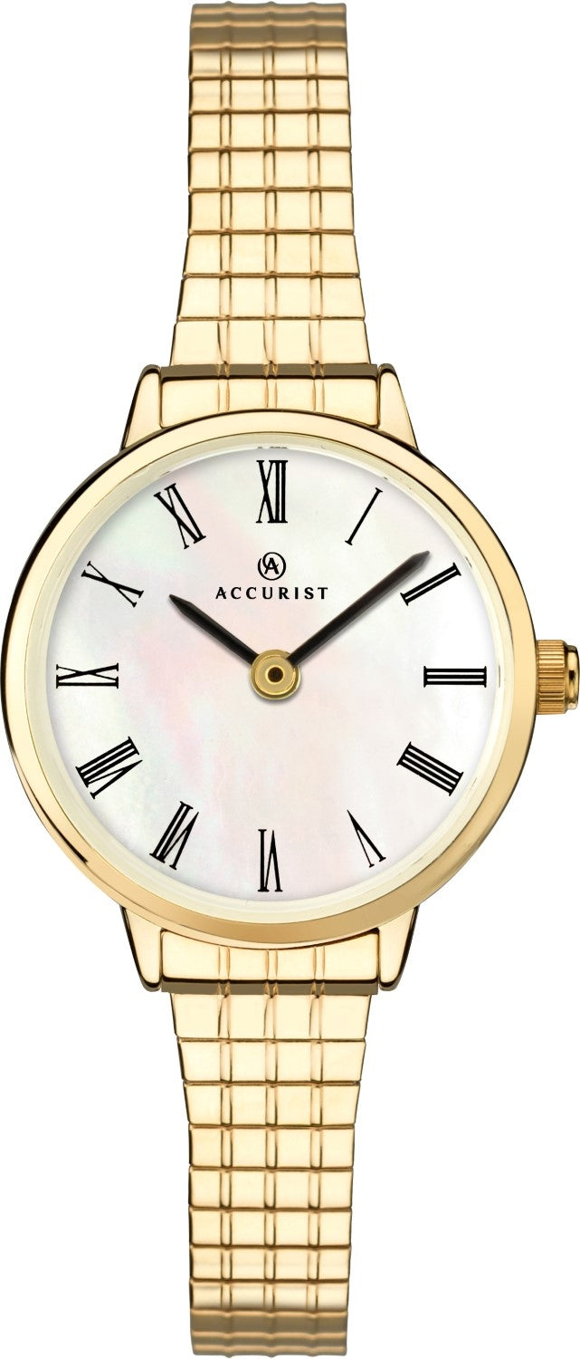 Accurist Ladies Analogue Quartz Watch With White Dial And Gold Stainless Steel Bracelet 8209