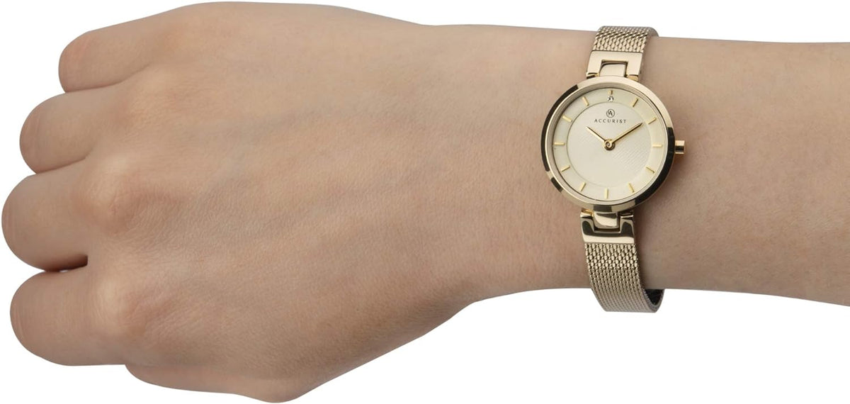 Accurist Ladies Watch with Gold Dial and Gold Milanese Strap 8251