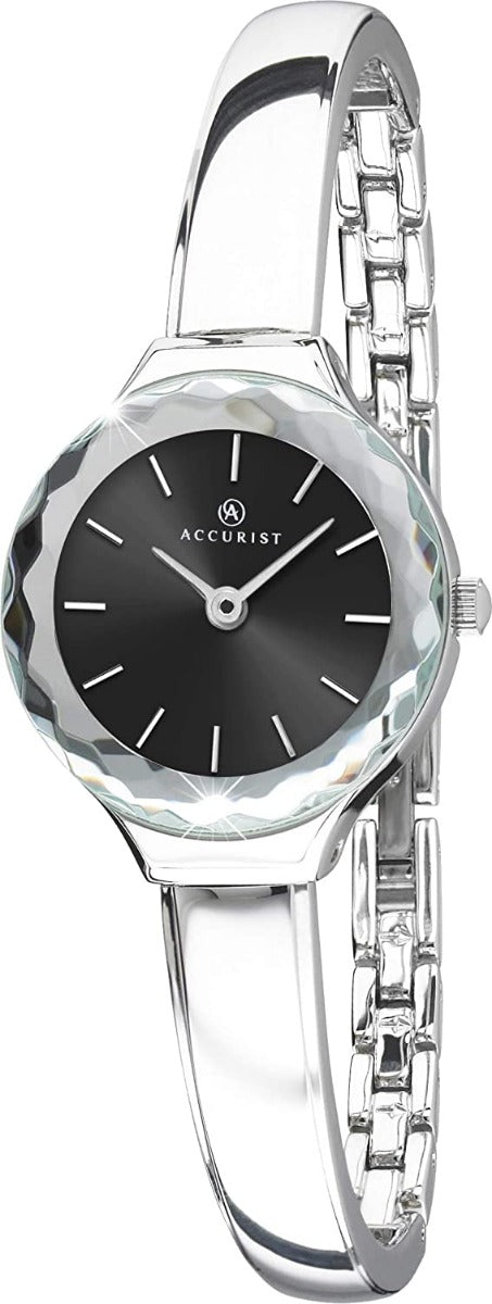 Accurist Ladies Watch with Black Dial and Silver Bracelet 8254