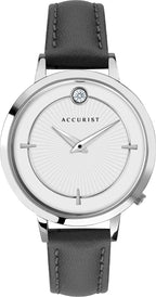 Accurist Ladies Watch with Silver Stone Set Dial and Grey Leather Strap 8340