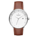 Nordgreen Philosopher Scandinavian Silver Unisex Watch with Brown Leather Strap
