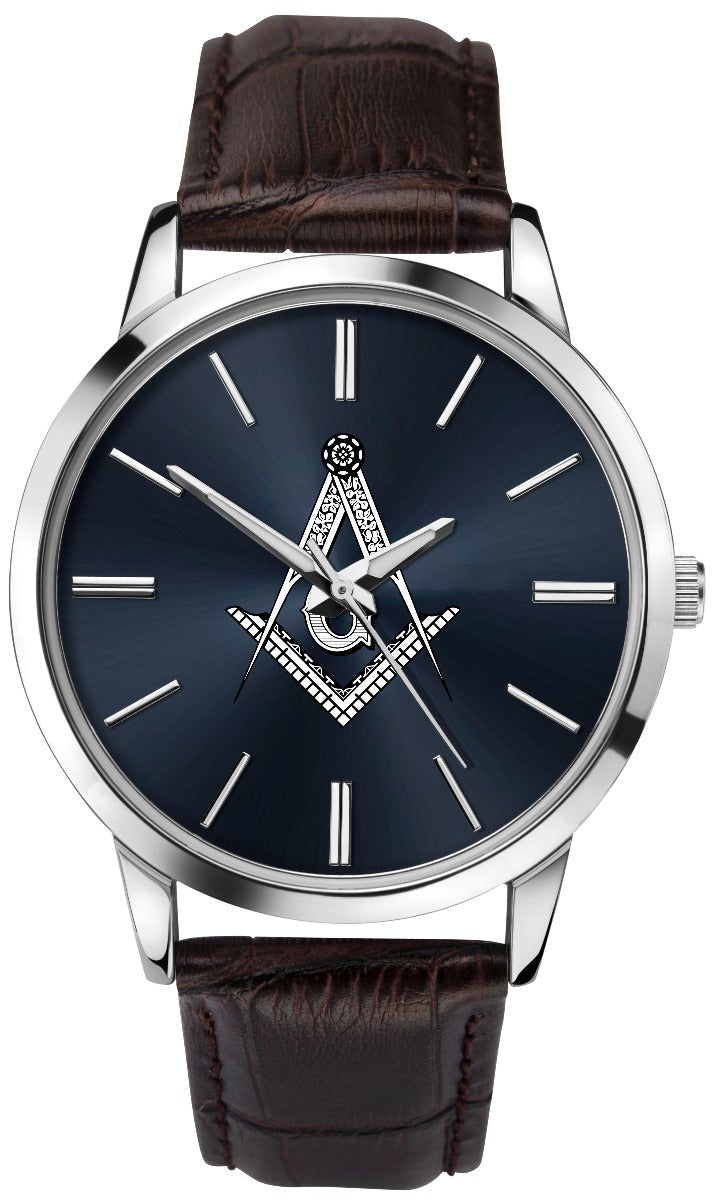 Sekonda Men's Masonic Watch with Blue Dial and Brown Leather Strap 90093