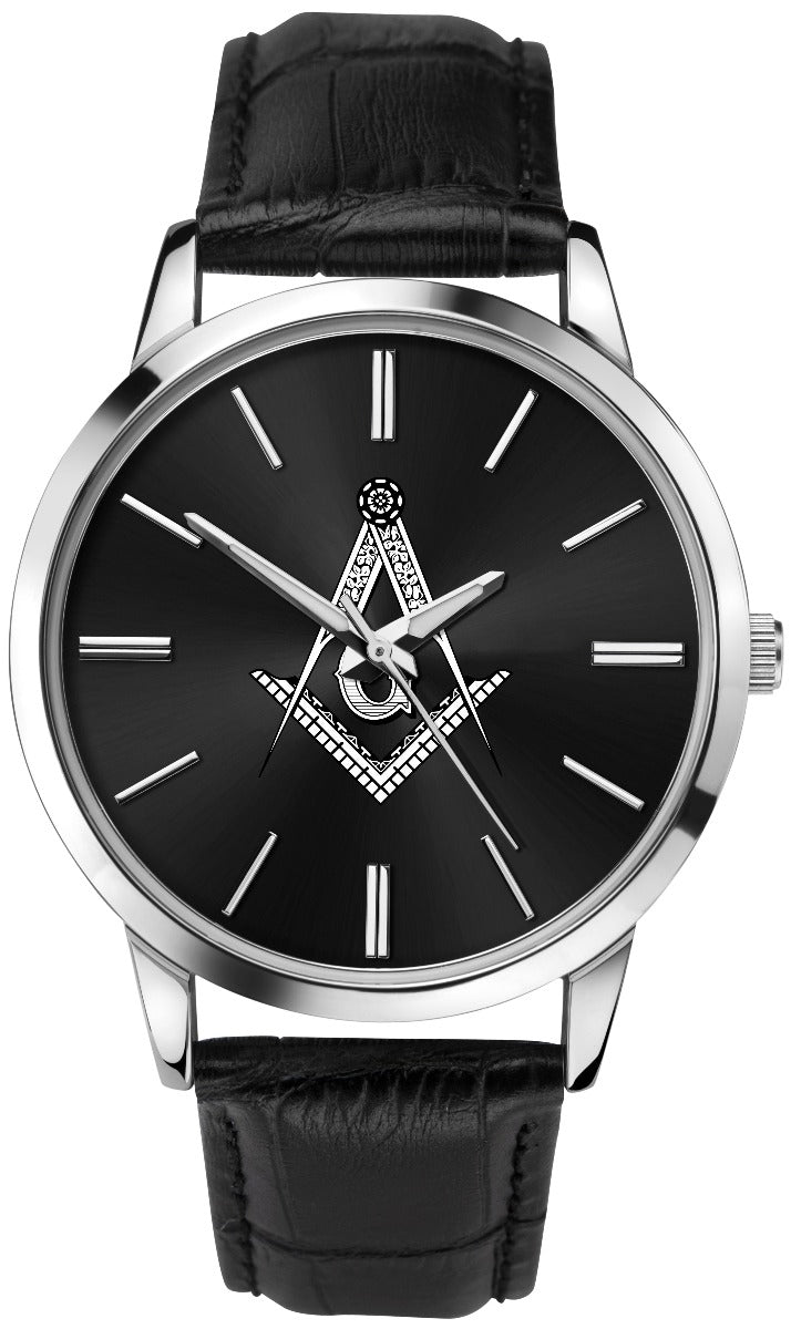 Sekonda Men's Masonic Watch with Black Dial and Black Leather Strap 90094