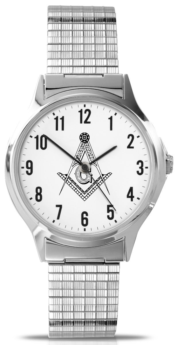 Sekonda Men's Masonic Watch with White Dial and Silver Expanding Strap 90097