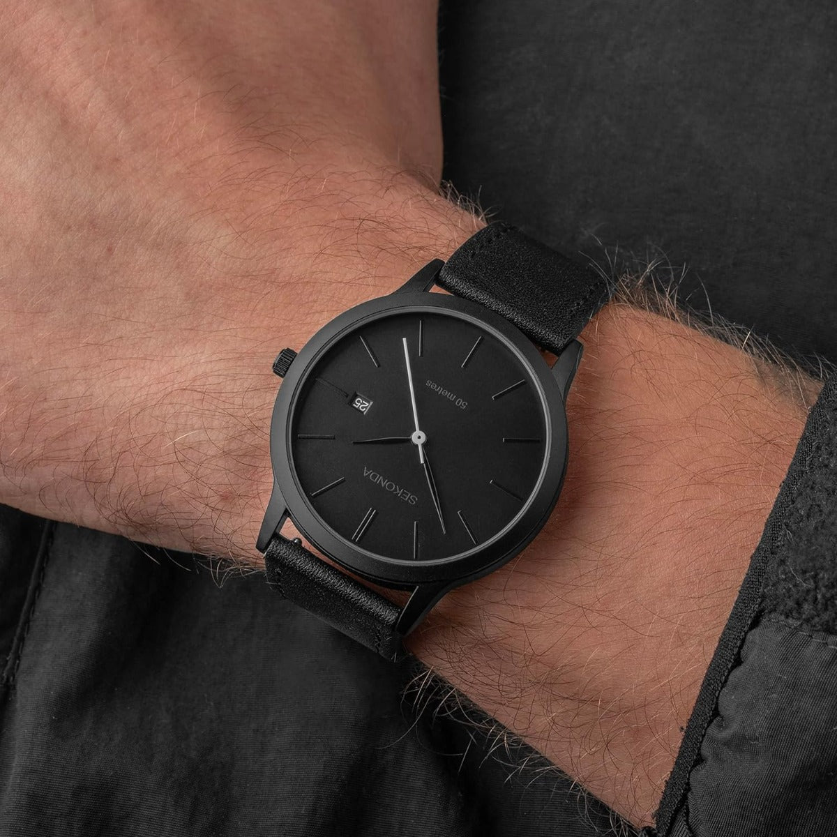 Sekonda Mens Watch with Black Dial and Black Leather Strap 30134