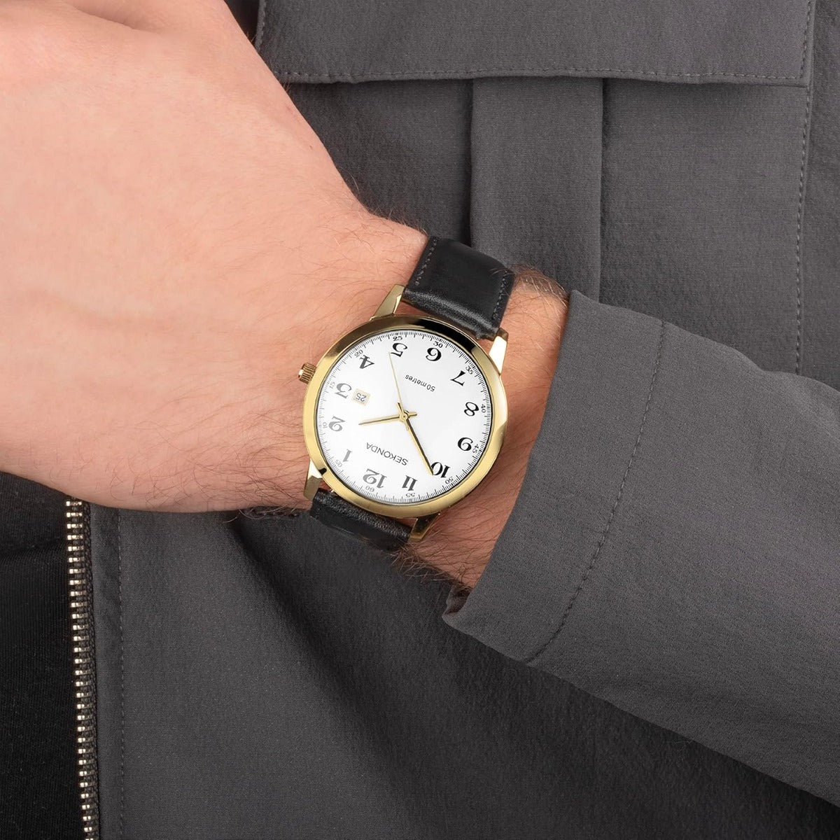 Sekonda Mens Easy Reader Watch with White Dial and Black Leather Strap 30130